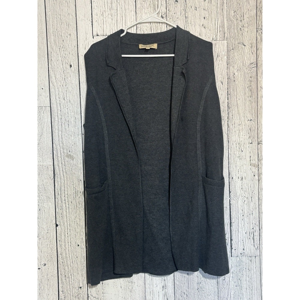 Isabella Bird Women's Gray Open Front Cardigan Sweater Sleeveless Size M Pockets